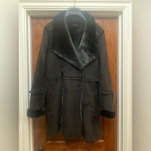 Lucky Btand Black Faux Suede and Fur Pea Coat in a Sz S EUC